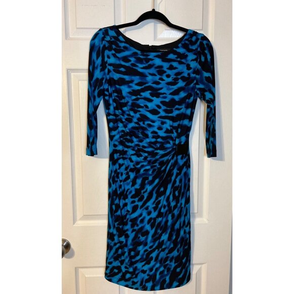 Tahari Levine Dress 4 Cobalt Blue 3/4 Long Sleeve Stretch Career Church - Picture 7 of 8